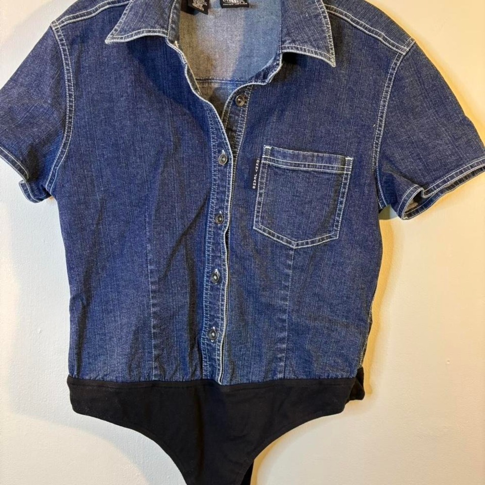 Vintage DKNY Blue Denim short sleeve Top Bodysuit